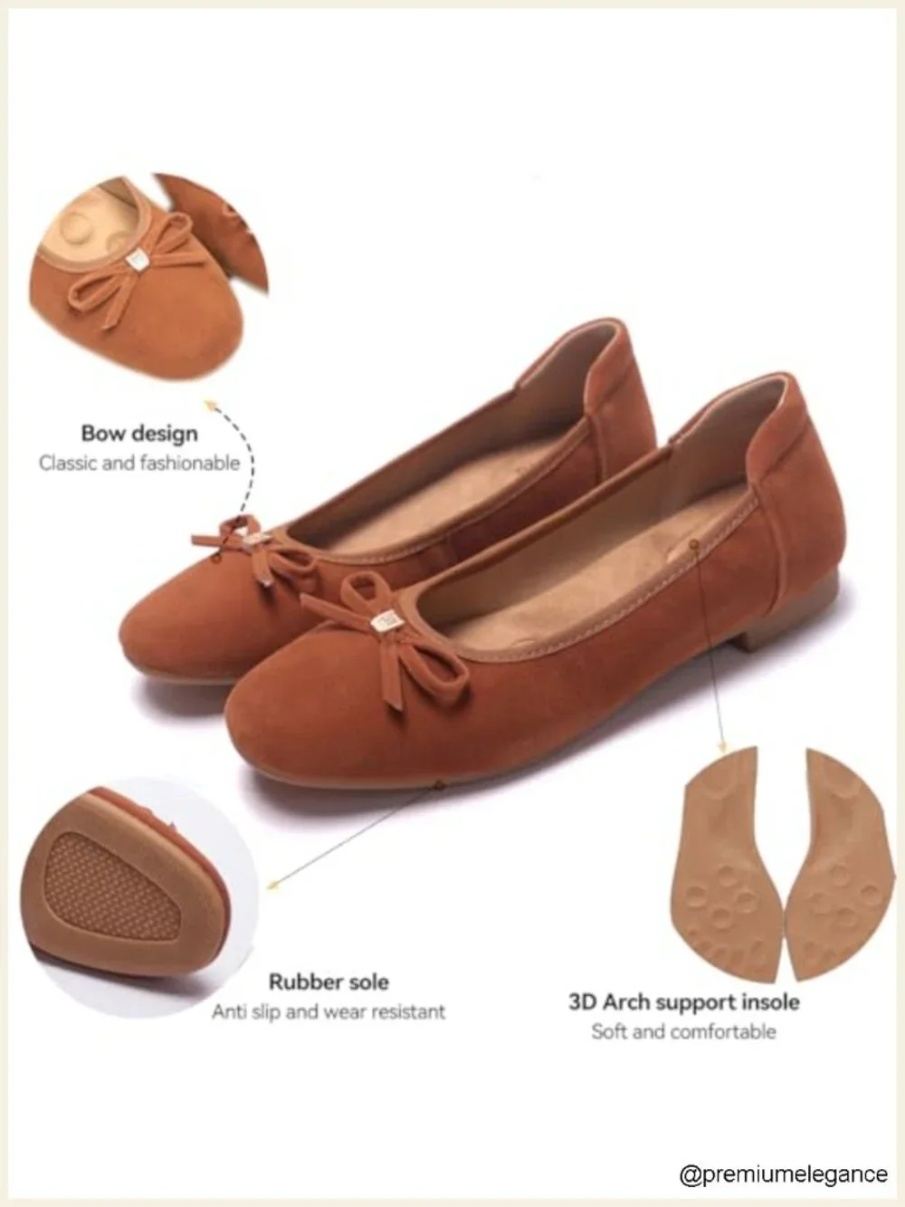 Women's Comfortable Round Toe Bow Ballet Flats - Faux Suede, Memory Foam,